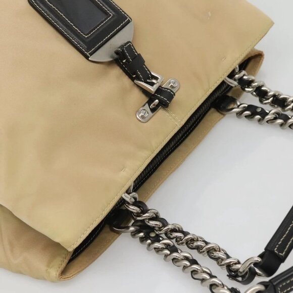 PRADA Chain Tote Bag Nylon Leather Beige Silver - Picture 8 of 15